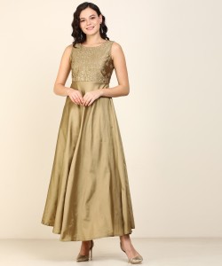 Akkriti by Pantaloons Women Gown Gold ...
