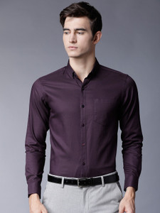 Coffee Men Solid Formal Purple Shirt 