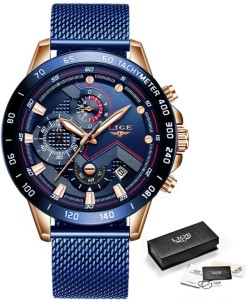 Lige LIGE Multifunctional Chronograph Wristwatch for Men - Blue 