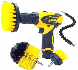  5 Inch Power Drill Attachment Medium Duty Scrubbing stiffness Scrub Cleaning Brush for Cleaning Bath Room surfaces Tile Grout Showers rouge OxoxO Drill Brush  