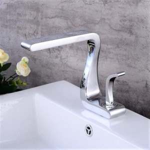 Pack of 2, Chrome Brass Single Handle Deck Mounted Lavatory Sink Faucet RS Chrome Bathroom Faucet Smooth Controlling Water Hot and Cold Water Function. Made of Lead- Free Brass Material