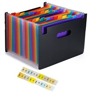 Expandable Multicolor Accordion Filing Folders with 2 Labels A4 Portable Document Paper Receipt School Organizer ABC life 24 Pockets Accordian File Organizer Letter Size Expanding File Folder 
