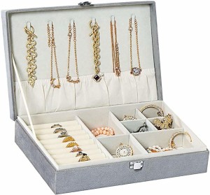 Voova Jewellery Box Organiser for Women Girls,2 Layers,Removal Tray,PU Leather Large Jewelry Storage Case with Necklace Hangers Removable Compartment for Necklace Earrings Rings Bracelets 