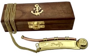 BOSUN WHISTLE COPPER KEY RING & WOODEN SEA CHEST WITH BRASS ANCHOR A NEW GIFT 
