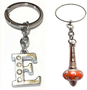 Rashi Traders Alphabet E Letter & Golden Orange Hanuman Gada Key Chain