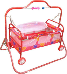 Blue Baby Swing Jhuli with Mosquito Net Foldable Frame