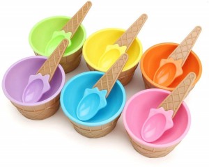 Summer Cool Essential Tools TONVER Double Thicken Plastic Candy Color Ice Cream Cup Set de cucharas y Cuencos antiescaras a Prueba de caídas Set Blue 