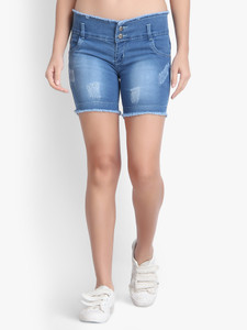 Solid Women Denim Blue Denim Shorts 
