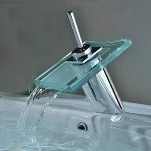 E-pak Bathroom Basin Mixer Green Vessel Glass Spout Waterfall Faucet Brass Tap