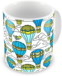 Green Mug with White Clouds and Birds