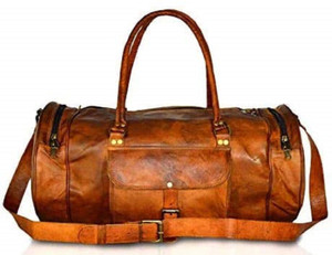 brown leather duffle bag