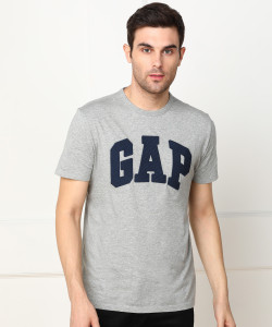 GAP Embroidered Men Round Neck Grey T