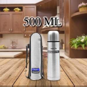 Milton Thermosteel Flask 500ml Con Tappo Liscio - Thermos Acciaio Inox, Mantiene Caldo/Freddo 24 Ore, Colore Argento