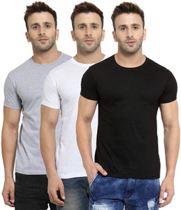 Solid Men White, Black, Grey T-Shirt 