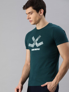 Buy WROGN Printed Men Round Neck Green 