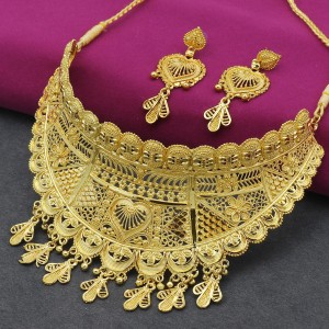 Gold Plated Modern Look Golden Necklace Set For Ladies By Gehna shop - White