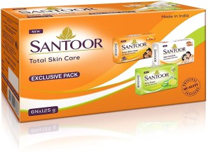 Santoor By Wipro Total Skin Care Soap Sandal Aloe Almond Pack Tri