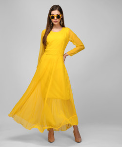Raabta Fashion Women Maxi Yellow Dress 