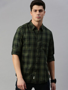 Olive green and black check shirt clearance