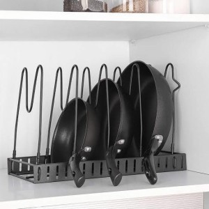 Adjustable Pot Lid Organizer for Kitchen Cabinets Counter Tops Store Bake Ware Cutting Boards White Storage Rack 2 