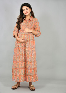 Negen Women Gathered Orange Dress - Buy 