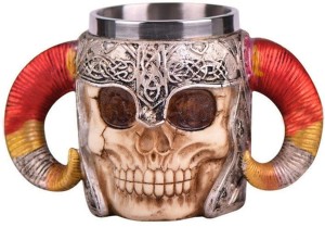 500 ml Medieval Skull Drinkware Mug for Juice/ Coffee/ Beverage Kndatle Stainless Steel Pirate Beer Mug Double Handle Viking Warrior Skull Mug Tankard 