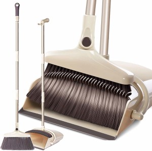 Broom and Dustpan Set Combination Broom Non-Sticky Magic Broom Plastic Cleaning Household Broom and Dustpan Brown, 2 