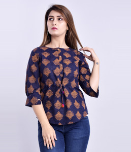 DUENITE Casual Cuffed Sleeve Printed 