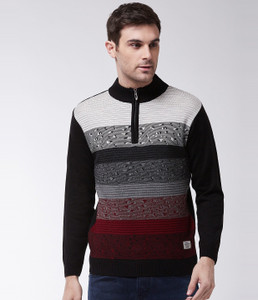 High Neck Casual Men Black Sweater 