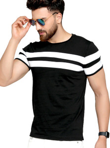LIME Solid Men Round Neck Black T-Shirt 