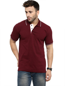 Solid Men Polo Neck Maroon T-Shirt 
