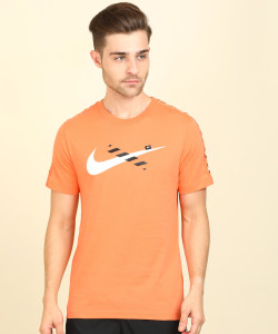 NIKE Printed Men Round Neck Orange T 
