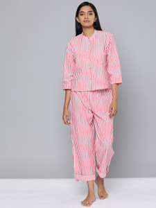 Pc Women Striped Red Night Suit