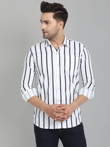Majestic Man Men Striped Casual White 