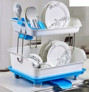 Generic Strong Plastic Double Layer Dish Rack/ Drainer With Cover