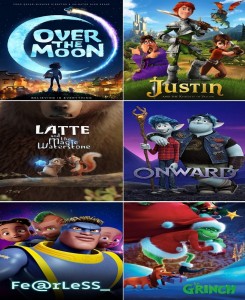 Over the Moon , Justin and the Knights of Valour , Latte and the Magic  Waterstone , Onward , Fearless , The Grinch (6 Cartoon Movies) in Hindi &  English it's DURN