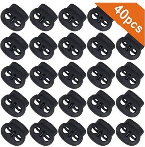 20 PCS,Black,Hole Diameter 0.21 inch Double Hole Plastic Cord Locks Spring Toggle Stopper for Backpack,Clothing,Drawstring,Shoelaces 