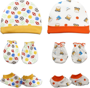 Babyhug 100% Cotton Knit Cap Mittens & Booties Set with Lion Print - Green main image 1