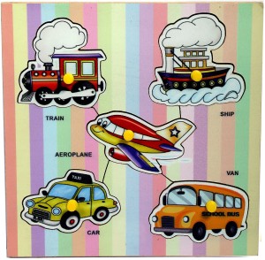 Toyvala Wooden Puzzles - Premium Cartoon Transport Puzzle (Train, Ship,  Aeroplane, Car, Van) Multicolor - Size 9