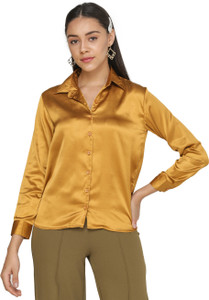 DECHEN Women Solid Casual Gold Shirt 