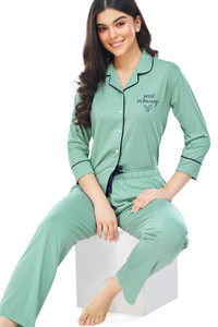 Zeyo Women's Cotton Night Suit Set - Half Sleeve Shirt & Pyjama, Solid Plain Design, Regular Fit, Made In India - View #4