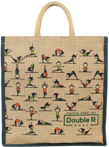 DOUBLE R BAGS Big Eco Reusable Yoga Print Jute Cloth Carry Lunch Tiffin Bag Original Imafyzcrw5gtbneg - View #5
