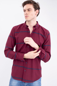 Snitch Men Striped Casual Maroon Shirt 