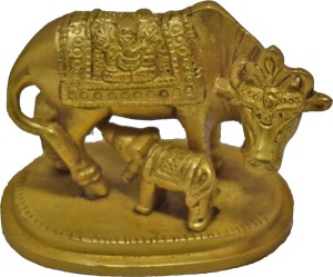 Puja N Pujari One Brass Kamdhenu Cow Calf Statue Decorative Showpiece