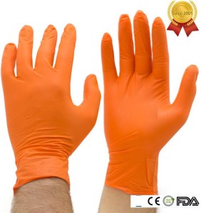 orange medical gloves