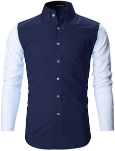 Men Self Design Casual Blue Shirt 
