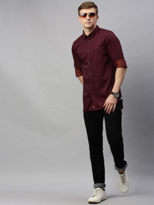 TOMMY HILFIGER Men Solid Casual Maroon 