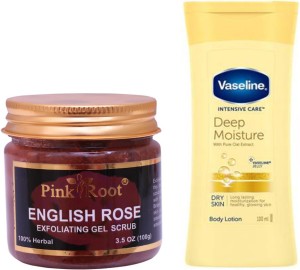 PINKROOT English Rose Scrub with Vaseline Intensive Care Deep Restore Body Lotion 100ML Price in India - Buy PINKROOT Rose Scrub 100gm with Vaseline Intensive Care Deep Body Lotion 100ML online at Flipkart.com