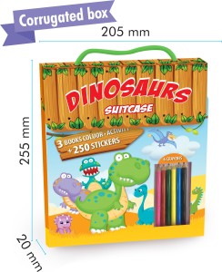 Children’s Dinosaur Colouring Set Stickers Pencil Crayons Reusable Stickers 