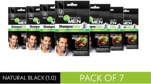 GARNIER Men Shampoo Based Hair Color, Natural Black  (Pack of 7) , Black   - Price in India, Buy GARNIER Men Shampoo Based Hair Color, Natural  Black  (Pack of 7) ,